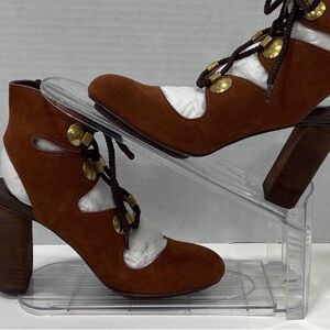NWTOB See By Chloé Rust Leather Ankle Wrap Heel Size 37